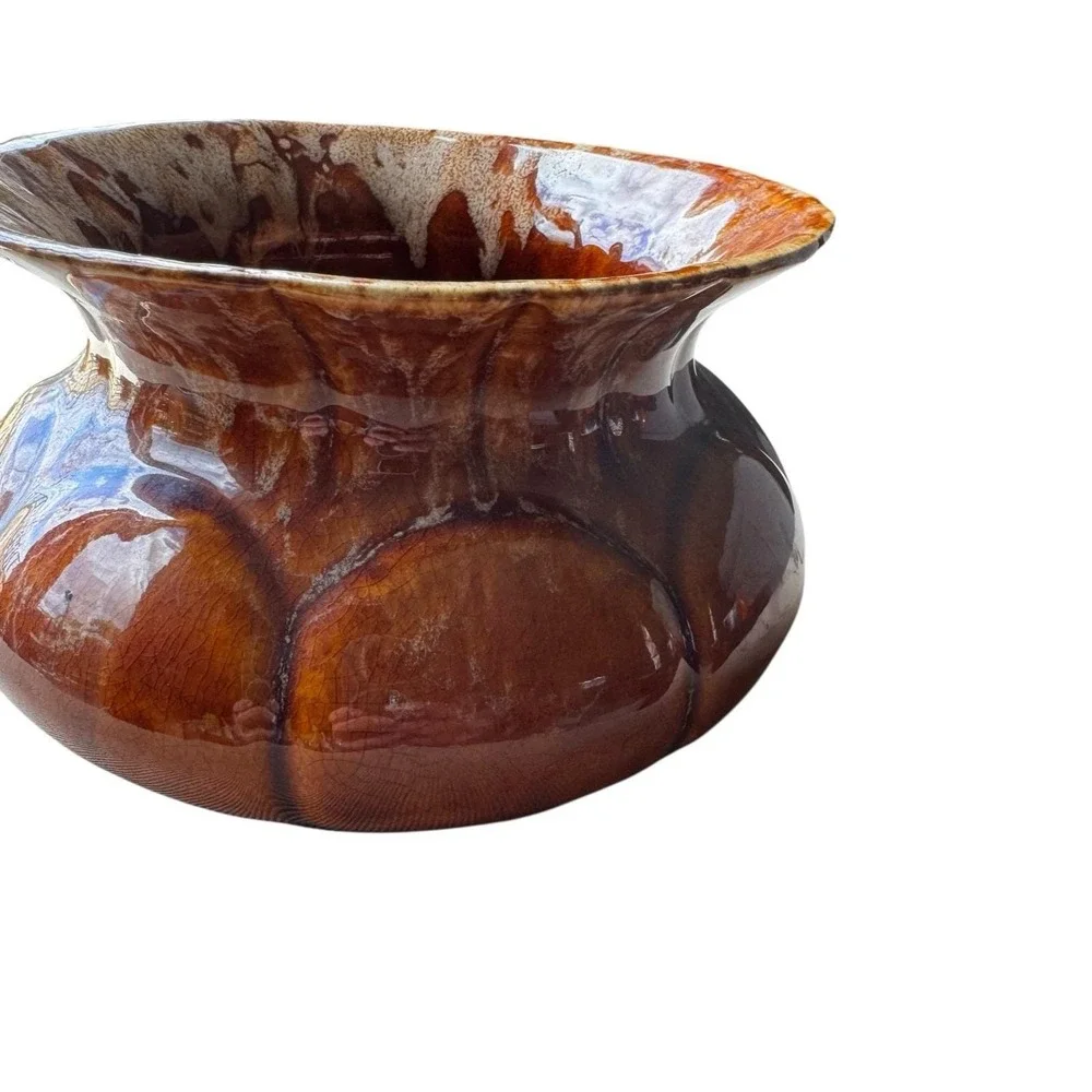Brush McCoy Pottery Vase #190-6 Scalloped Edge Flared‎ Top Brown Drip Glaze